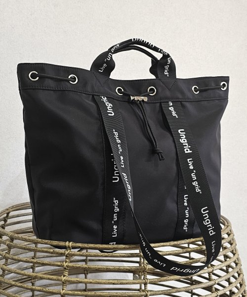 UNGRID bag(アングリッド　バッグ)/ナイロン ロゴテープ　牛革ハンドル　2WAY 巾着トートバッグ/img07