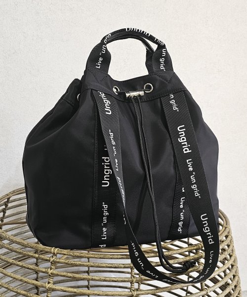 UNGRID bag(アングリッド　バッグ)/ナイロン ロゴテープ　牛革ハンドル　2WAY 巾着トートバッグ/img08