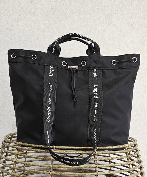 UNGRID bag(アングリッド　バッグ)/ナイロン ロゴテープ　牛革ハンドル　2WAY 巾着トートバッグ/img09