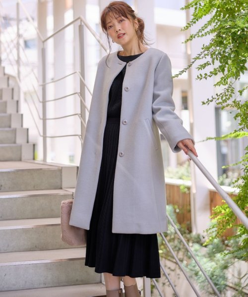 ファインウールモッサ ノーカラーコート 