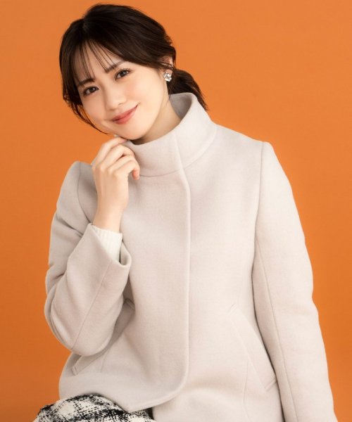 【低身長企画】ファインウールモッサスタンド ショート コート #フェミニン