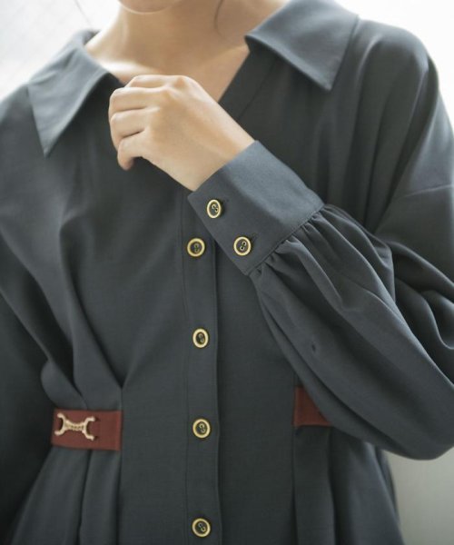 REDYAZEL(レディアゼル)/シャツ襟７分袖ベルトビットミニワンピース/img11