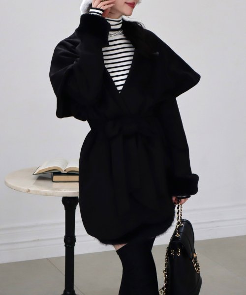 ファー付BIGカラーミドルコート 