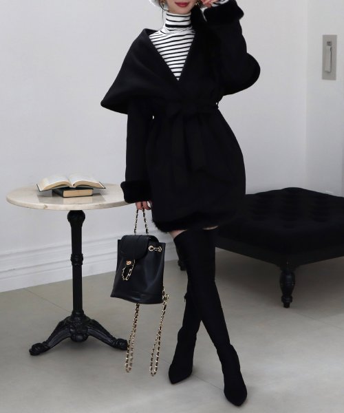 ファー付BIGカラーミドルコート 