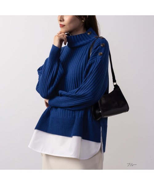 MAC HOUSE(women)(マックハウス（レディース）)/NAVY ネイビー ボタン付きフェイクレイヤードモックネックプルオーバー 112335812/img05