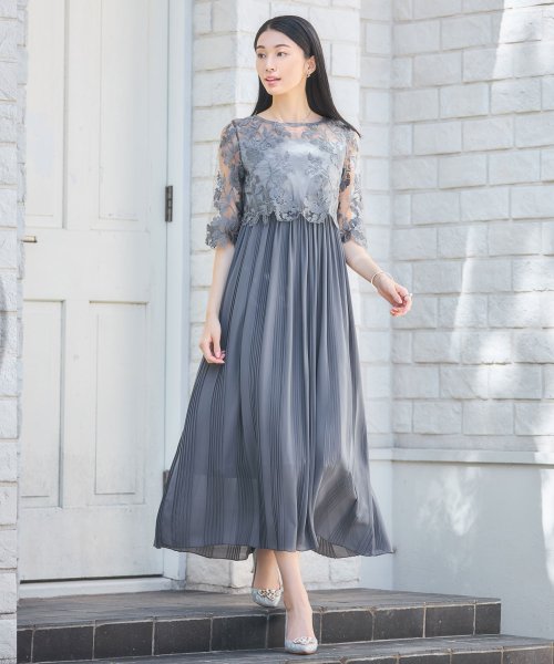 DRESS+(ドレス プラス)/ワンピース ドレス レース プリーツ 結婚式 レース袖/img02