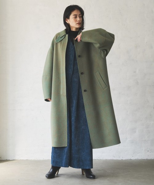 【Audrey and John Wad】ハンドメイドステンカラーロングコート H164 B79 W58 H82 5cm 着用サイズ：M　着用カラー：ベージュ系その他 H174 着用サイズ：M　着用カラー：ブラック