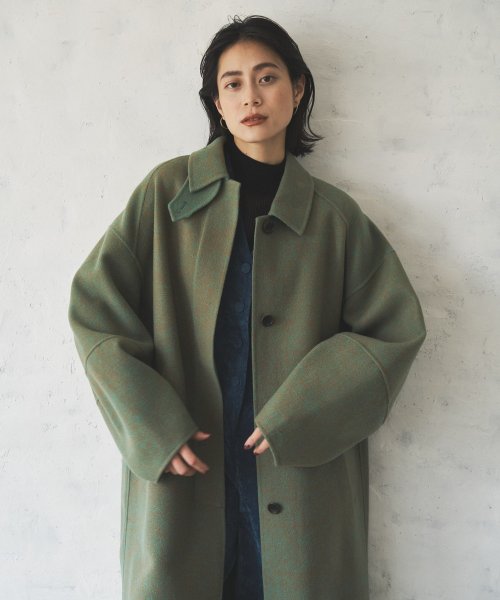 【Audrey and John Wad】ハンドメイドステンカラーロングコート H164 B79 W58 H82 5cm 着用サイズ：M　着用カラー：ベージュ系その他 H174 着用サイズ：M　着用カラー：ブラック