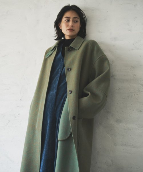 【Audrey and John Wad】ハンドメイドステンカラーロングコート H164 B79 W58 H82 5cm 着用サイズ：M　着用カラー：ベージュ系その他 H174 着用サイズ：M　着用カラー：ブラック