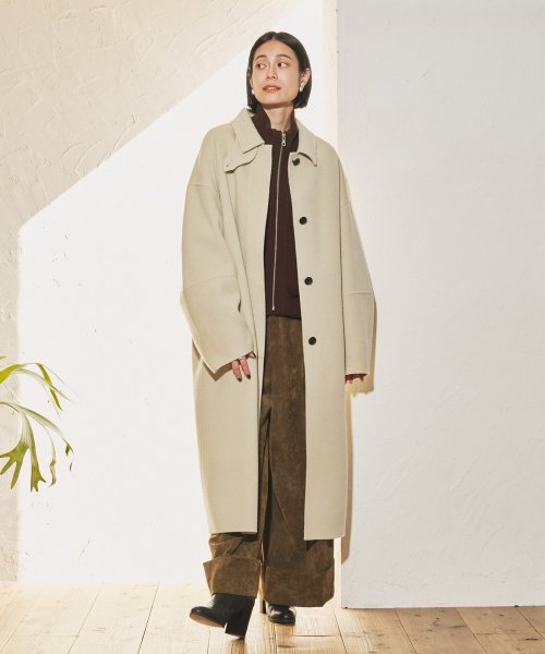 【Audrey and John Wad】ハンドメイドステンカラーロングコート H164 B79 W58 H82 5cm 着用サイズ：M　着用カラー：ベージュ系その他 H174 着用サイズ：M　着用カラー：ブラック