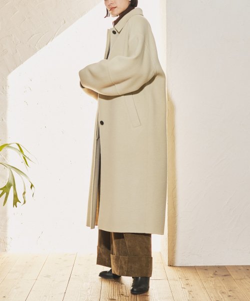 【Audrey and John Wad】ハンドメイドステンカラーロングコート H164 B79 W58 H82 5cm 着用サイズ：M　着用カラー：ベージュ系その他 H174 着用サイズ：M　着用カラー：ブラック