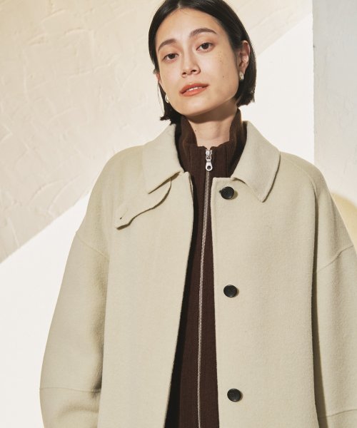 【Audrey and John Wad】ハンドメイドステンカラーロングコート H164 B79 W58 H82 5cm 着用サイズ：M　着用カラー：ベージュ系その他 H174 着用サイズ：M　着用カラー：ブラック