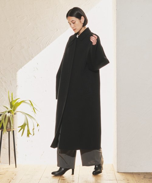 【Audrey and John Wad】ハンドメイドステンカラーロングコート H164 B79 W58 H82 5cm 着用サイズ：M　着用カラー：ベージュ系その他 H174 着用サイズ：M　着用カラー：ブラック