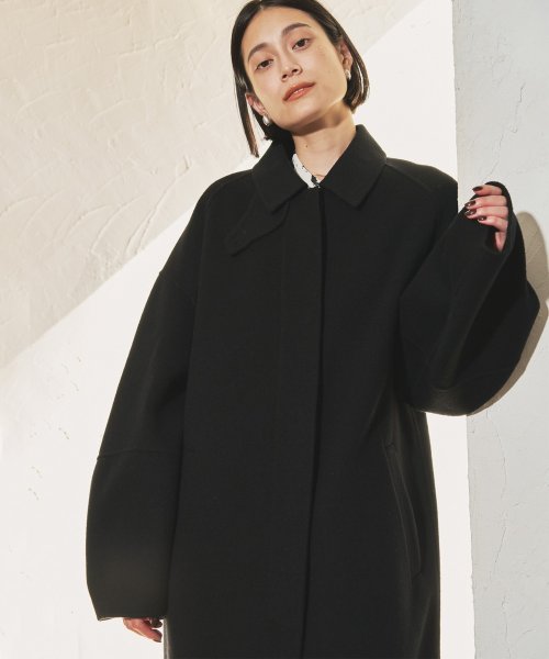 【Audrey and John Wad】ハンドメイドステンカラーロングコート H164 B79 W58 H82 5cm 着用サイズ：M　着用カラー：ベージュ系その他 H174 着用サイズ：M　着用カラー：ブラック