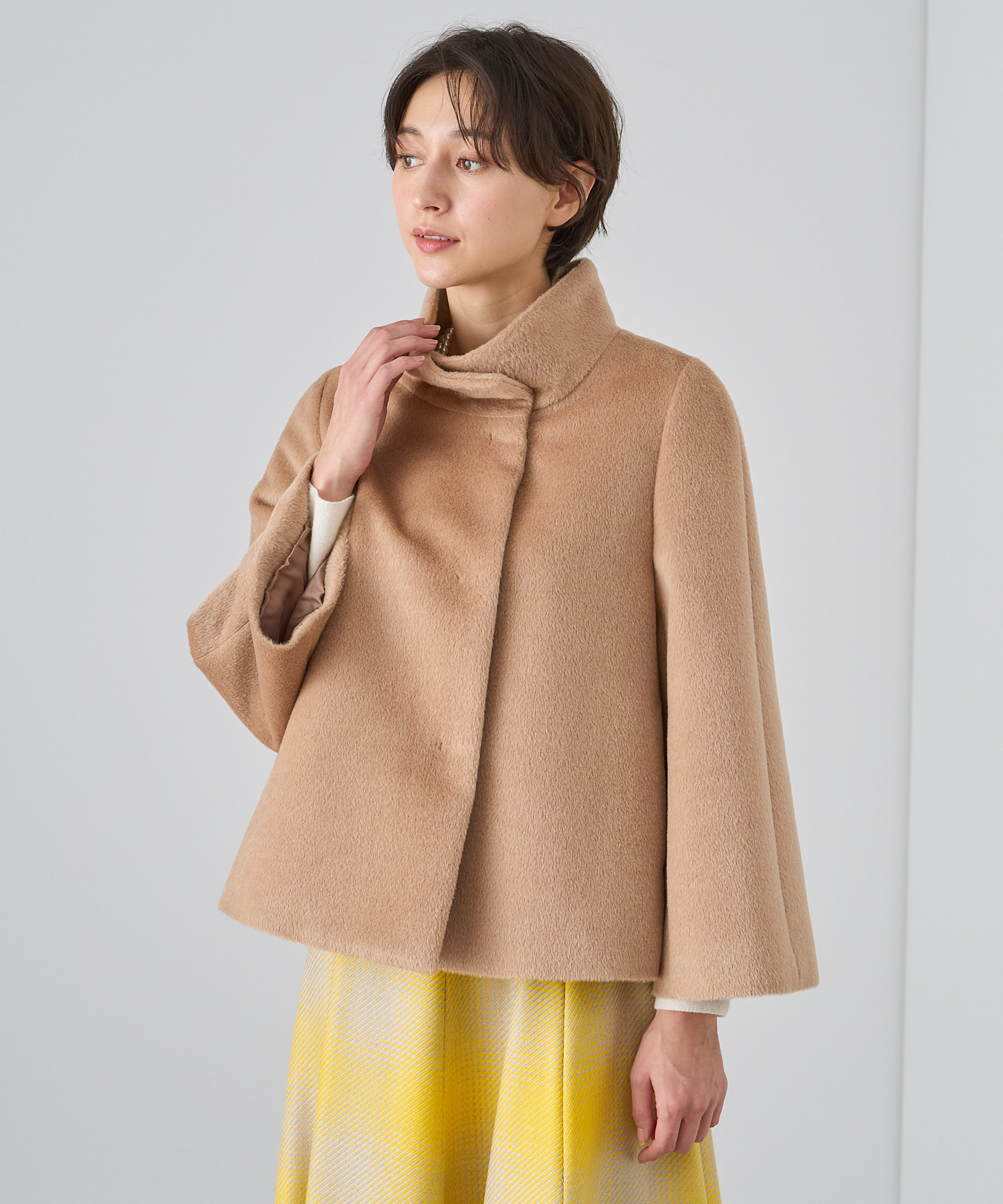 ANAYI ショートコート　アルパカシャギーフォックスファー付きショートコート 美品アナイ スーリーアルパカシャギー 2way フォックスファー
