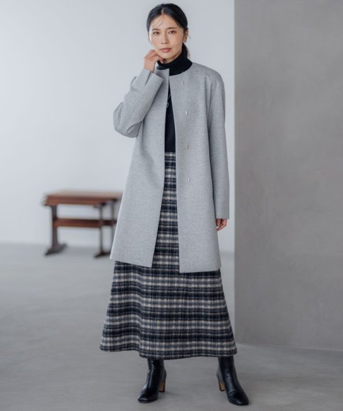 ウールカシミヤビーバー ノーカラー コート 商品説明2023 Autumn & Winter合わせるアイテムを選ばない万能コート■デザインシンプルで使い勝手の良いノーカラーコート。襟が無 Z2365889891(18295円)