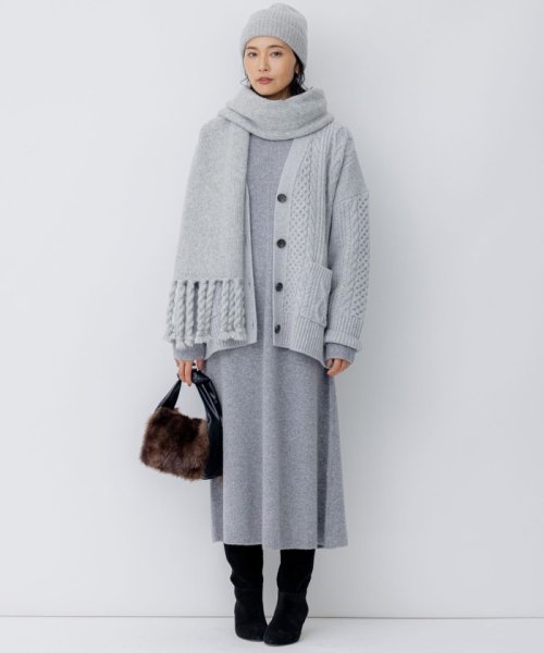 【杏さん着用/洗える】ウールカシミヤ アランパターン カーディガン #005