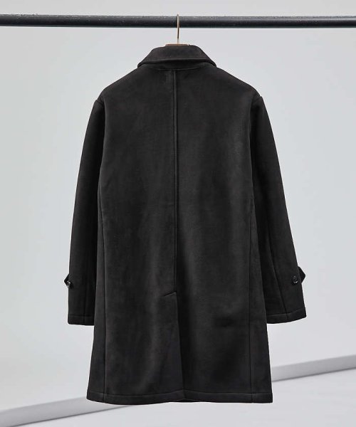 【ネオスエード】裏フリース ステンカラーコート / バルマカーンコート モデル：H180 B93 W76 H94 着用サイズ：48ブラック