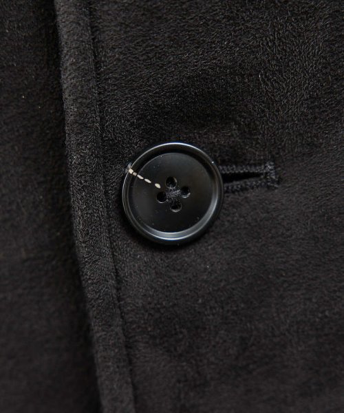 【ネオスエード】裏フリース ステンカラーコート / バルマカーンコート モデル：H180 B93 W76 H94 着用サイズ：48ブラック
