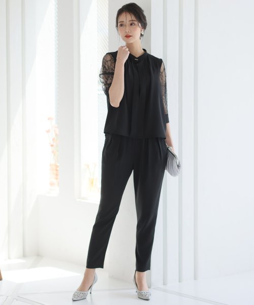 スリーブレース切り替えパンツドレス 二次会 食事会 セレモニー 発表会