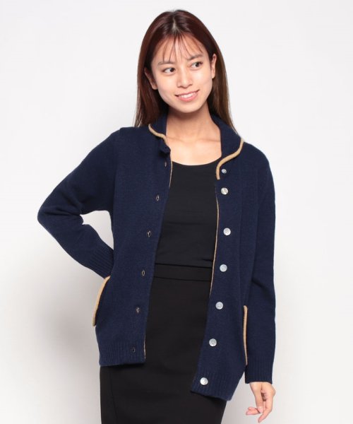 7G 天竺配色 襟タブ付き ニットジャケット 