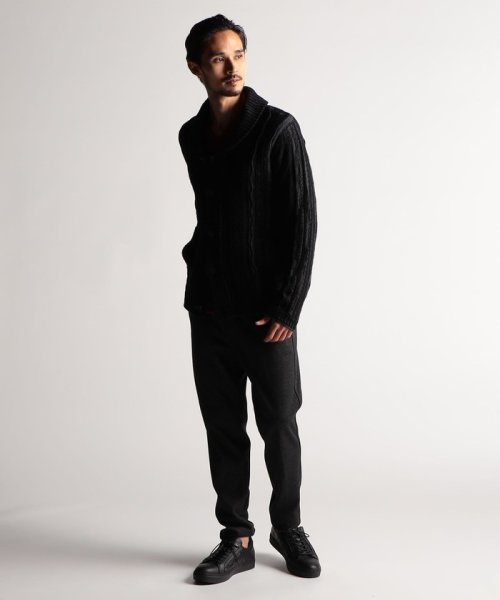 【RIELABO】3Dランダムストライプジャカード ショールカラーカーディガン 