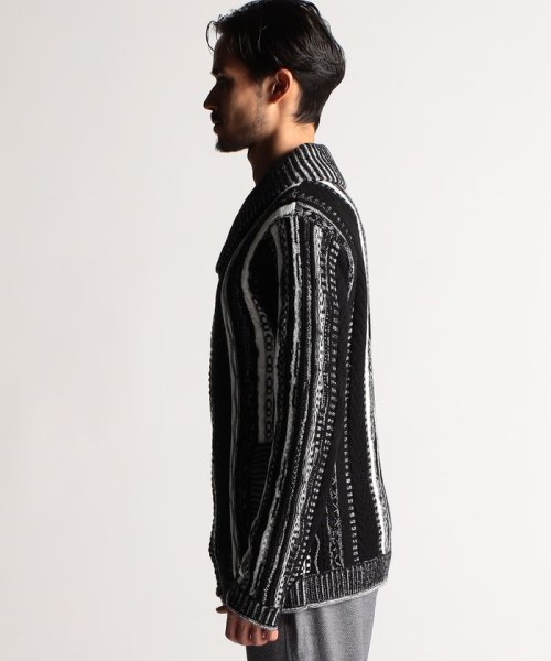 【RIELABO】3Dランダムストライプジャカード ショールカラーカーディガン 