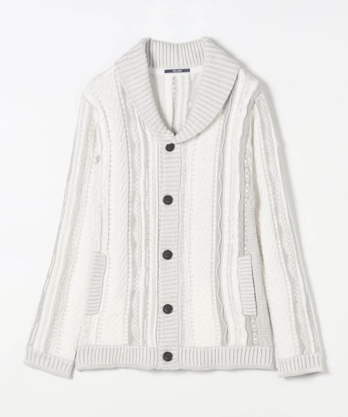 【RIELABO】3Dランダムストライプジャカード ショールカラーカーディガン 