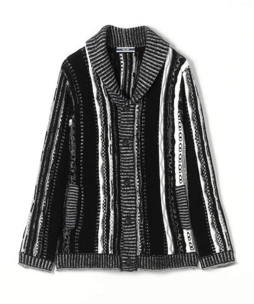 【RIELABO】3Dランダムストライプジャカード ショールカラーカーディガン 