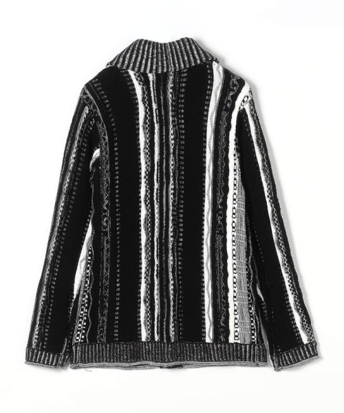 【RIELABO】3Dランダムストライプジャカード ショールカラーカーディガン 