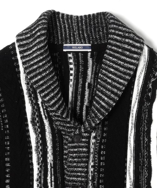 【RIELABO】3Dランダムストライプジャカード ショールカラーカーディガン 
