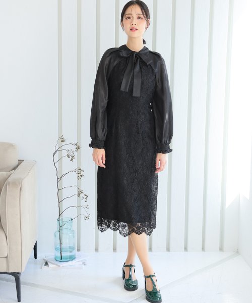 シフォンボレロ付きフラワーレーススカラップワンピース 二次会 食事会 セレモニー 発表会