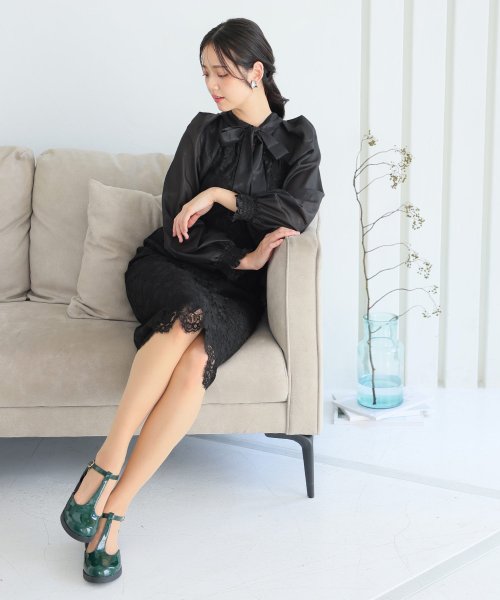 シフォンボレロ付きフラワーレーススカラップワンピース 二次会 食事会 セレモニー 発表会