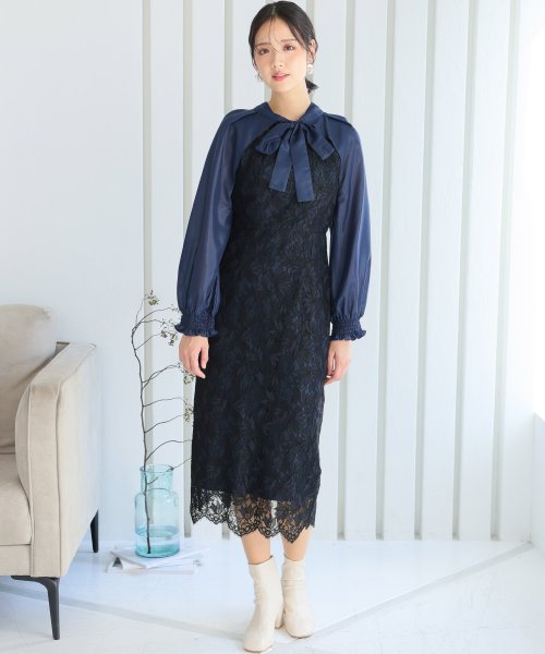 シフォンボレロ付きフラワーレーススカラップワンピース 二次会 食事会 セレモニー 発表会