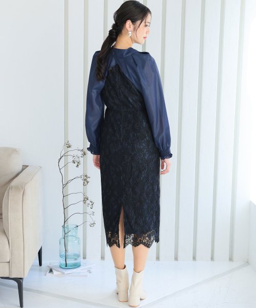 シフォンボレロ付きフラワーレーススカラップワンピース 二次会 食事会 セレモニー 発表会