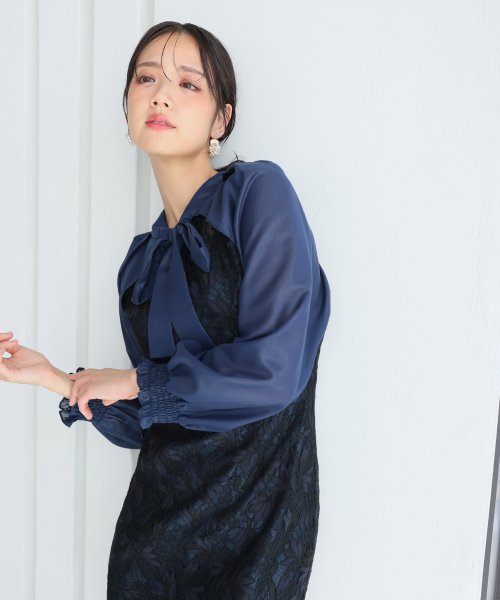 シフォンボレロ付きフラワーレーススカラップワンピース 二次会 食事会 セレモニー 発表会