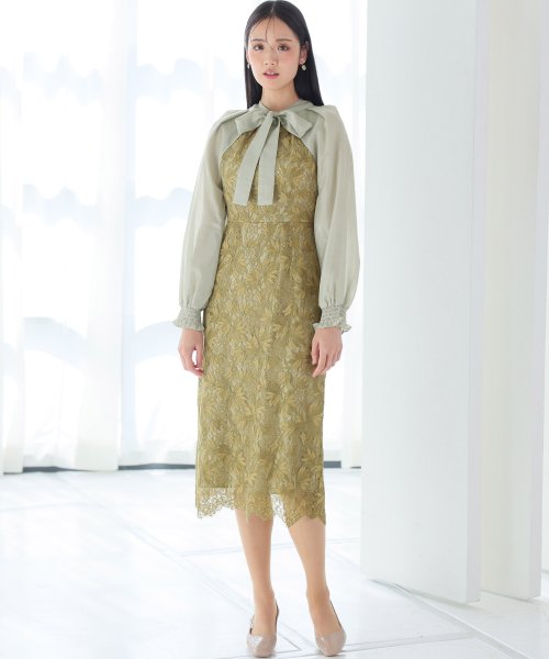 シフォンボレロ付きフラワーレーススカラップワンピース 二次会 食事会 セレモニー 発表会