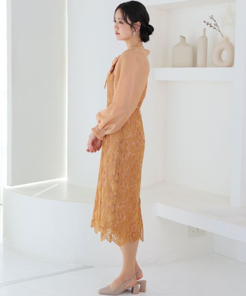 シフォンボレロ付きフラワーレーススカラップワンピース 二次会 食事会 セレモニー 発表会