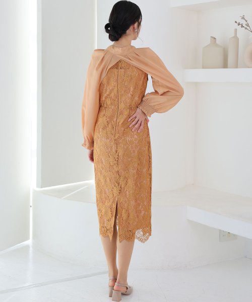 シフォンボレロ付きフラワーレーススカラップワンピース 二次会 食事会 セレモニー 発表会