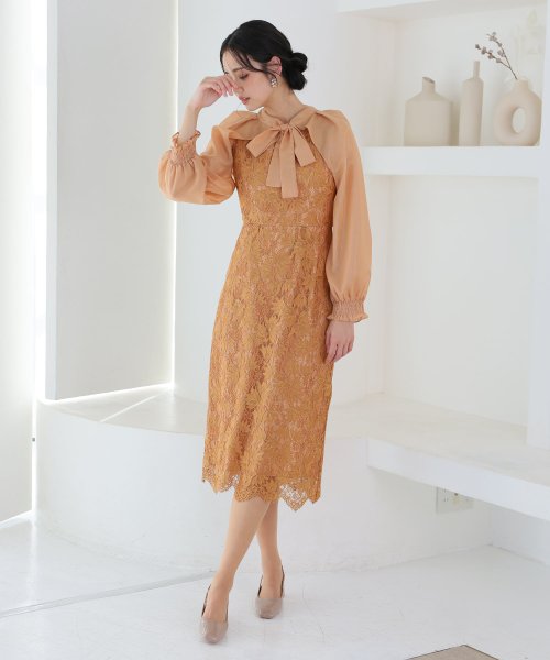 シフォンボレロ付きフラワーレーススカラップワンピース 二次会 食事会 セレモニー 発表会