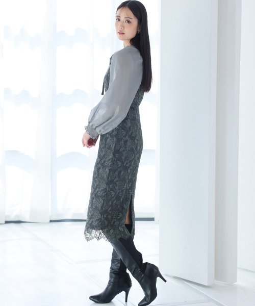 シフォンボレロ付きフラワーレーススカラップワンピース 二次会 食事会 セレモニー 発表会