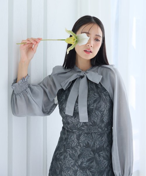 シフォンボレロ付きフラワーレーススカラップワンピース 二次会 食事会 セレモニー 発表会