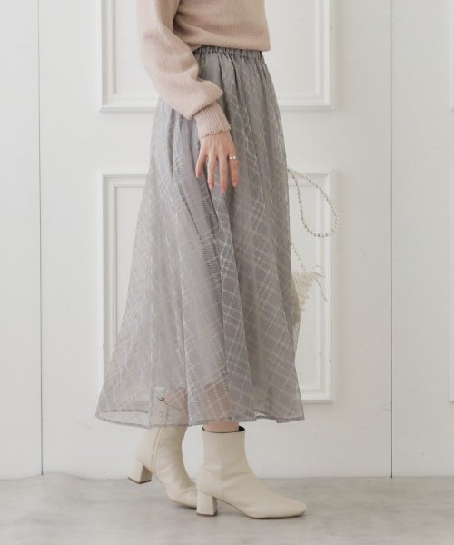 Couture Brooch(クチュールブローチ)/【ラクチン、華やぎスカート】フロッキーチェックチュールスカート/img14