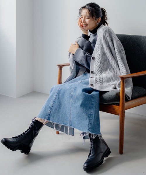 【杏さん着用/洗える】ウールカシミヤ アランパターン カーディガン #005