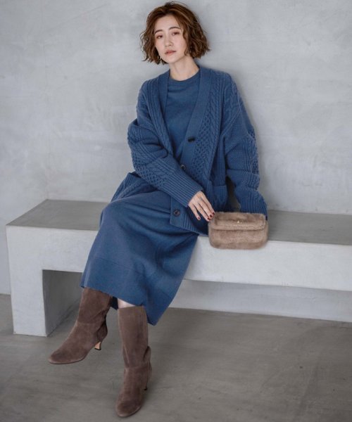 【杏さん着用/洗える】ウールカシミヤ アランパターン カーディガン #005