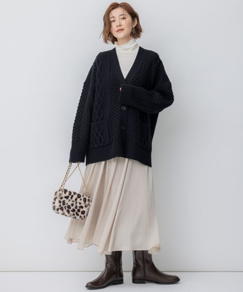 【杏さん着用/洗える】ウールカシミヤ アランパターン カーディガン #005