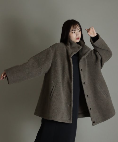 尾州アンゴラパイルフレアボアコート 