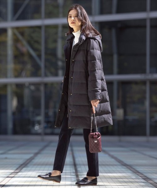 千鳥&グレンチェック ロング ダウン コート #304 #375 大きいサイズ 小さいサイズ