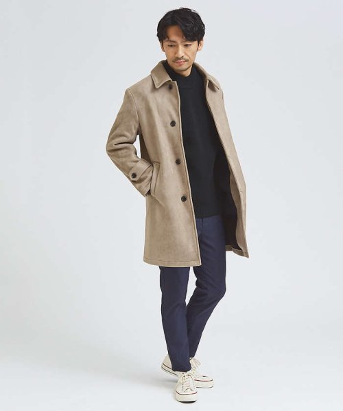 【ネオスエード】裏フリース ステンカラーコート / バルマカーンコート モデル：H180 B93 W76 H94 着用サイズ：48ブラック