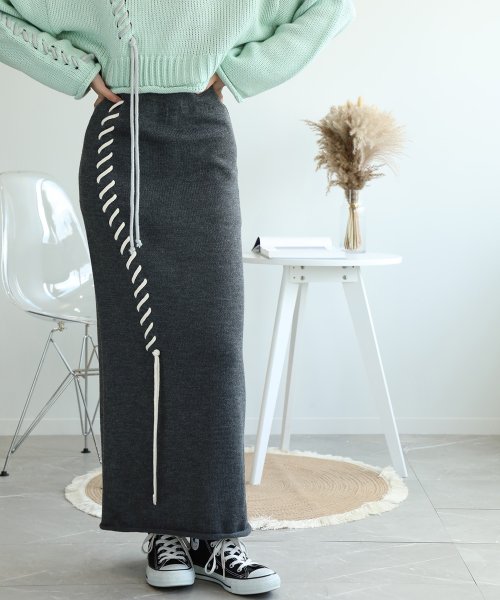 aimoha(aimoha（アイモハ）)/手縫いステッチニットタイトスカート/img14